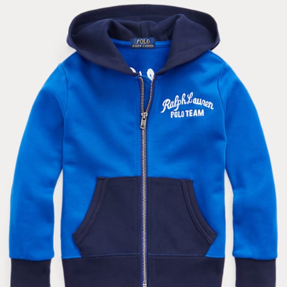 Ralph Lauren Boys Polo Team Fleece Zip-Up Hoodie Size 5 Blue/Navy EUC